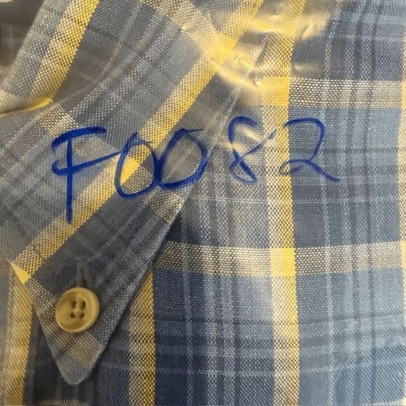 IZOD Button Front Men's Shirt Cotton Blue Gold Yellow Plaid Size XL - Picture 8 of 8